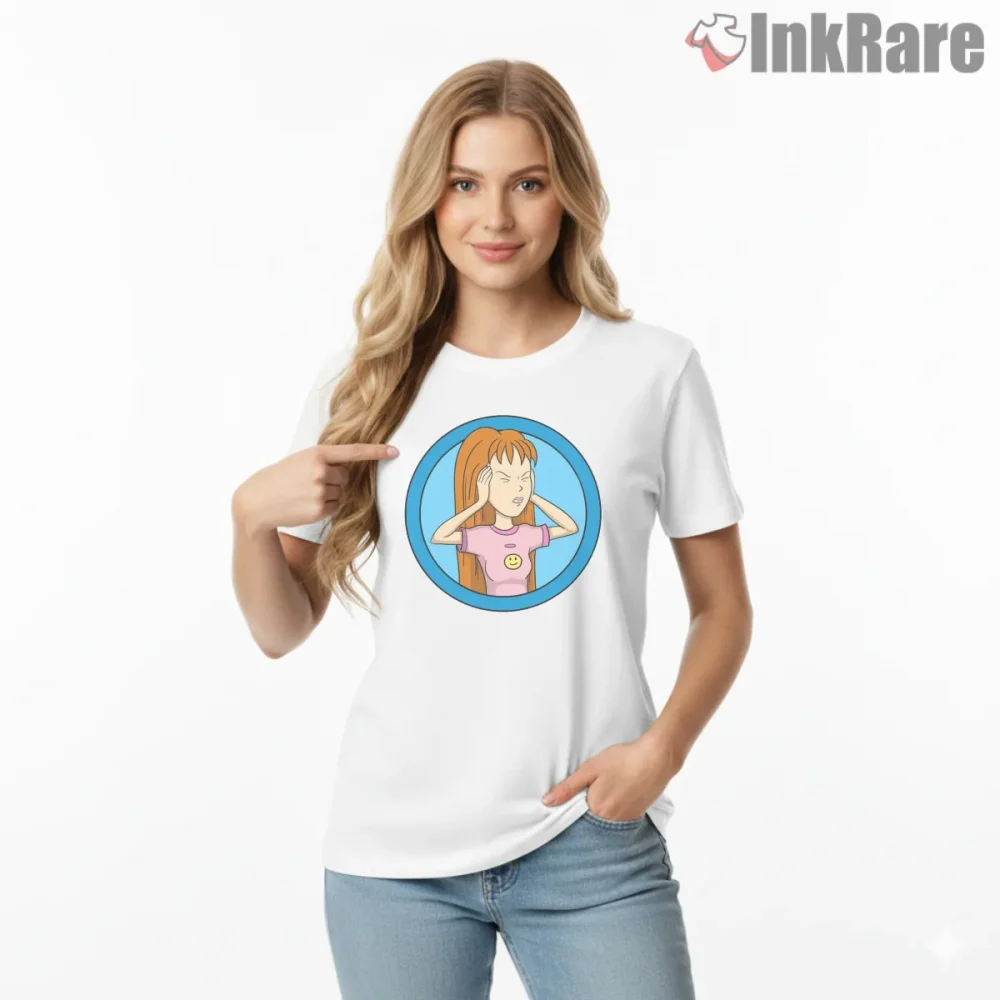 Daria Cute Cartoon Circle Portrait Calm Mood Shirt on white short sleeve shirt for women graphic tee