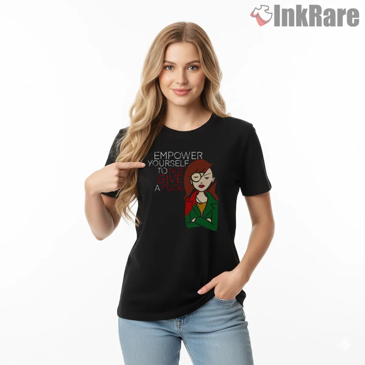 Daria Empower Yourself Sarcastic Quote Shirt on black short sleeve shirt for women graphic tee