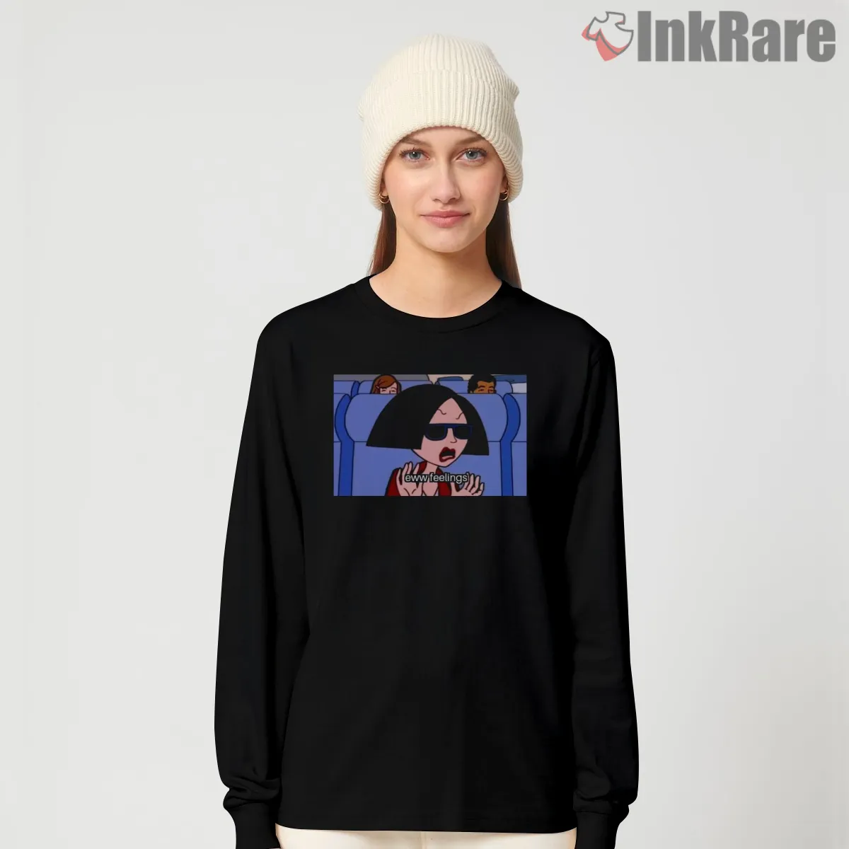 Daria Eww Feelings Meme Scene Cartoon Shirt on black long sleeve shirt for women graphic tee