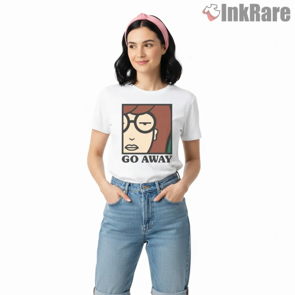 Daria Go Away Bold Close Up Graphic Shirt on white short sleeve shirt for women graphic tee