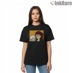 Daria Hamlet Skull Quote Parody Cartoon Shirt on black short sleeve shirt for women graphic tee