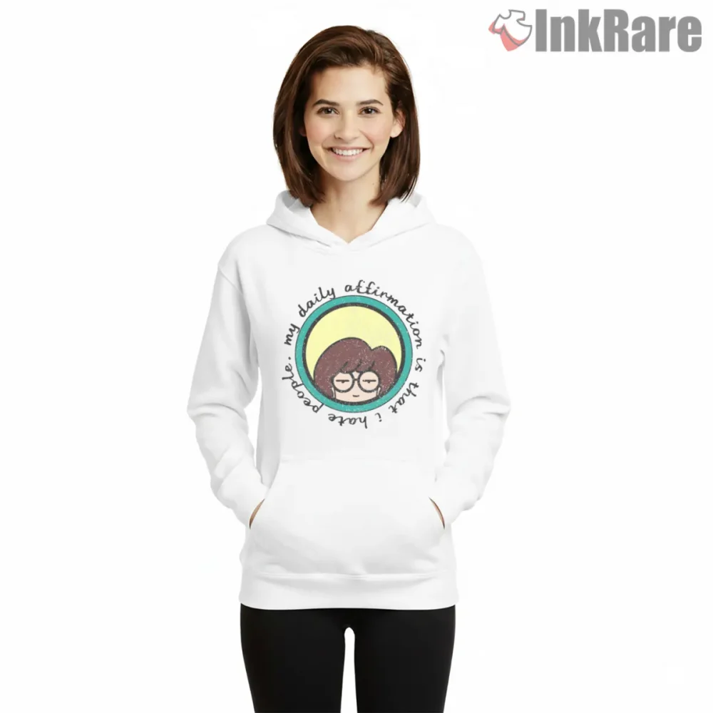 Daria I Hate People Sarcastic Circle Quote Shirt on white hoodie for women graphic tee