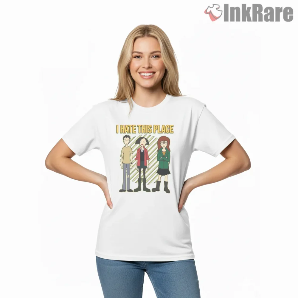 Daria I Hate This Place Group Scene Vintage Shirt on white short sleeve shirt for women graphic tee