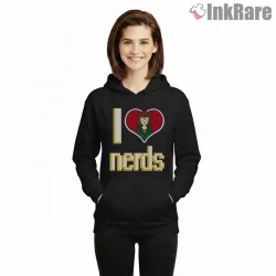 Daria I Love Nerds Pixel Heart Graphic Shirt on black hoodie for women graphic tee