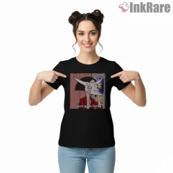 Daria Jane Dark Humor Skull Mask Scene Shirt on black short sleeve shirt for women graphic tee