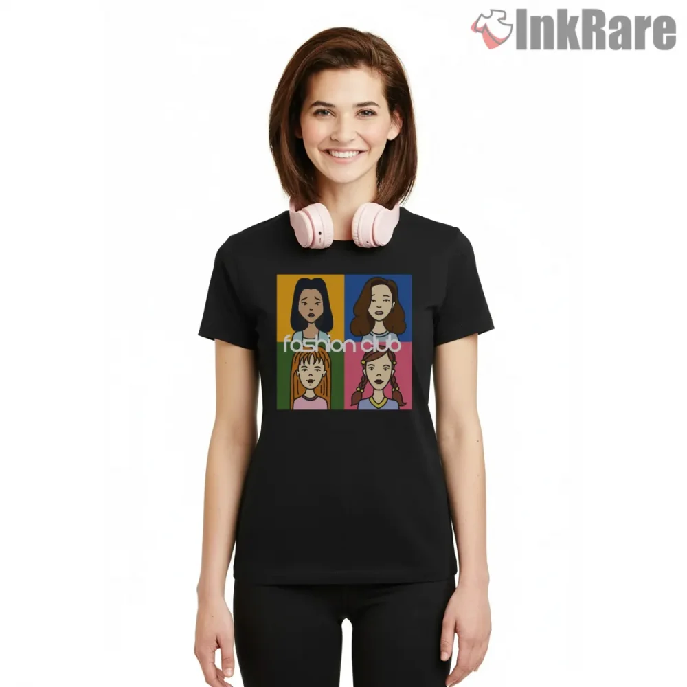 Daria Lawndale Fashion Club Character Grid Shirt on black short sleeve shirt for women graphic tee