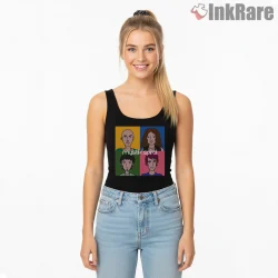 Daria Mystik Spiral Band Parody Poster Shirt on black tank top for women graphic tee