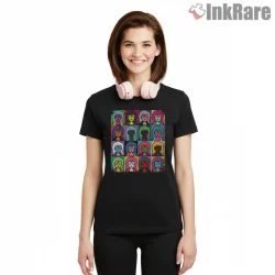 Daria Pop Art Warhol Style Color Grid Shirt on black short sleeve shirt for women graphic tee