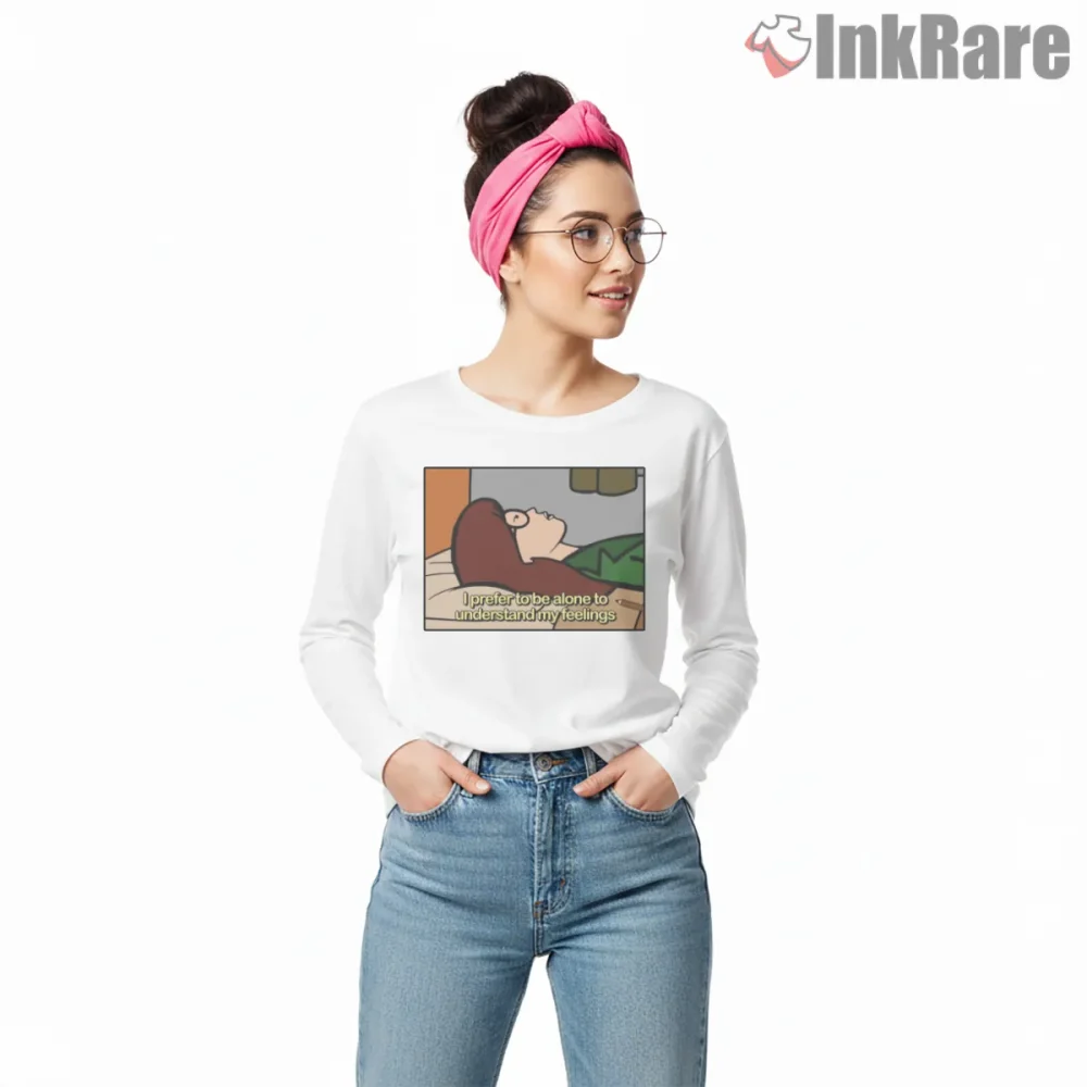 Daria Prefer To Be Alone Quote Scene Shirt on white long sleeve shirt for women graphic tee