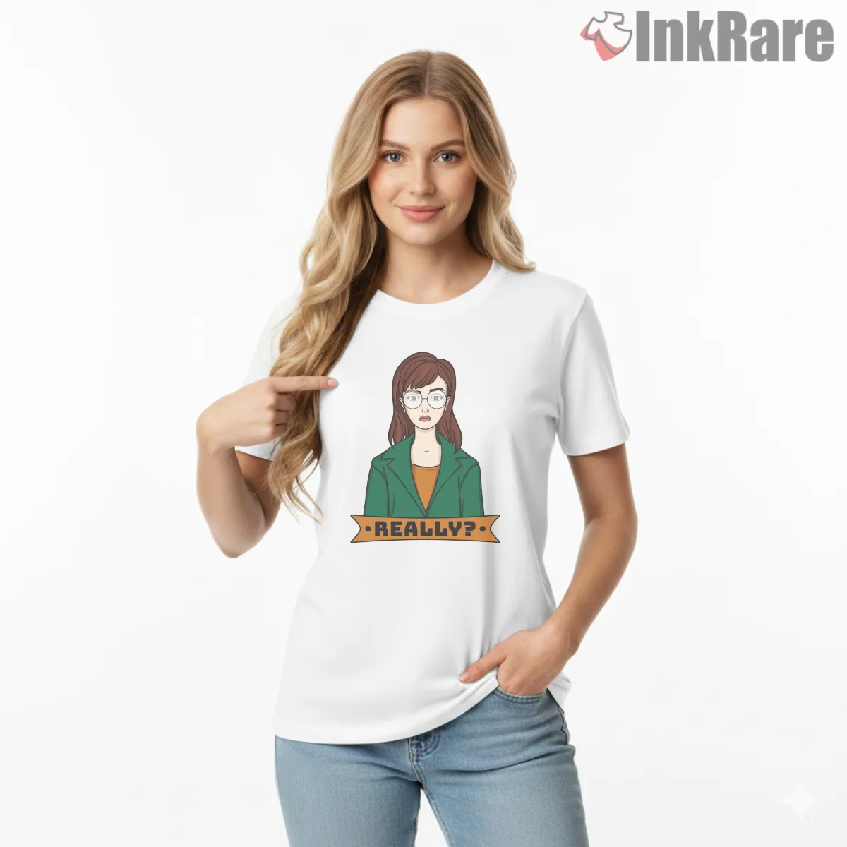 Daria Really Expression Minimal Portrait Shirt on white short sleeve shirt for women graphic tee