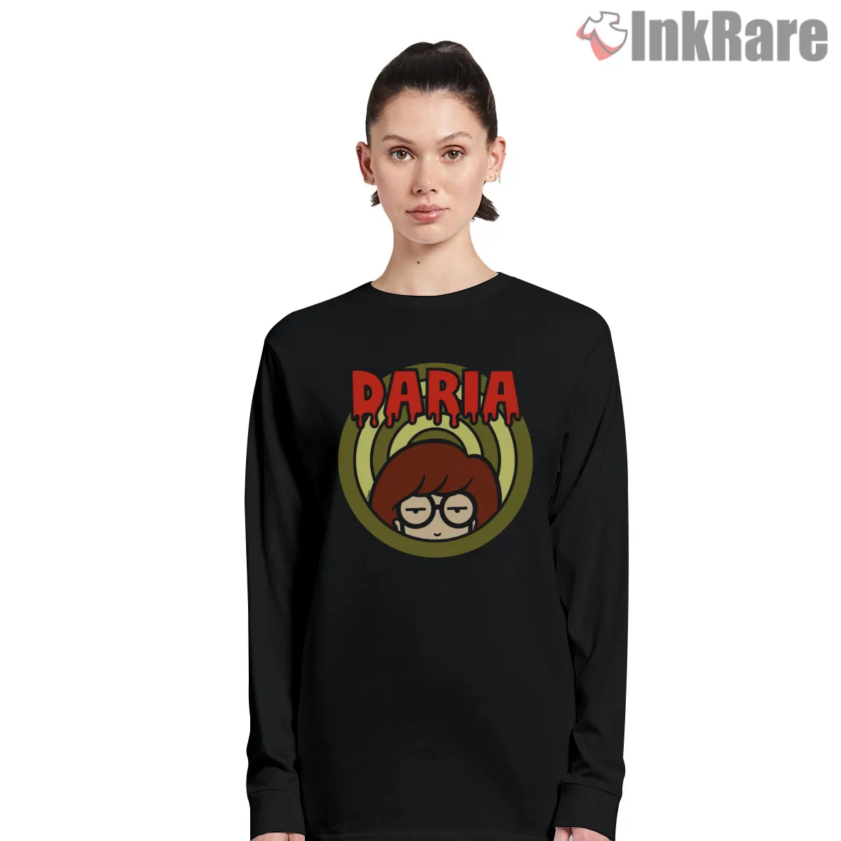 Daria Sick Sad World Retro Logo Cartoon Shirt on black long sleeve shirt for women graphic tee