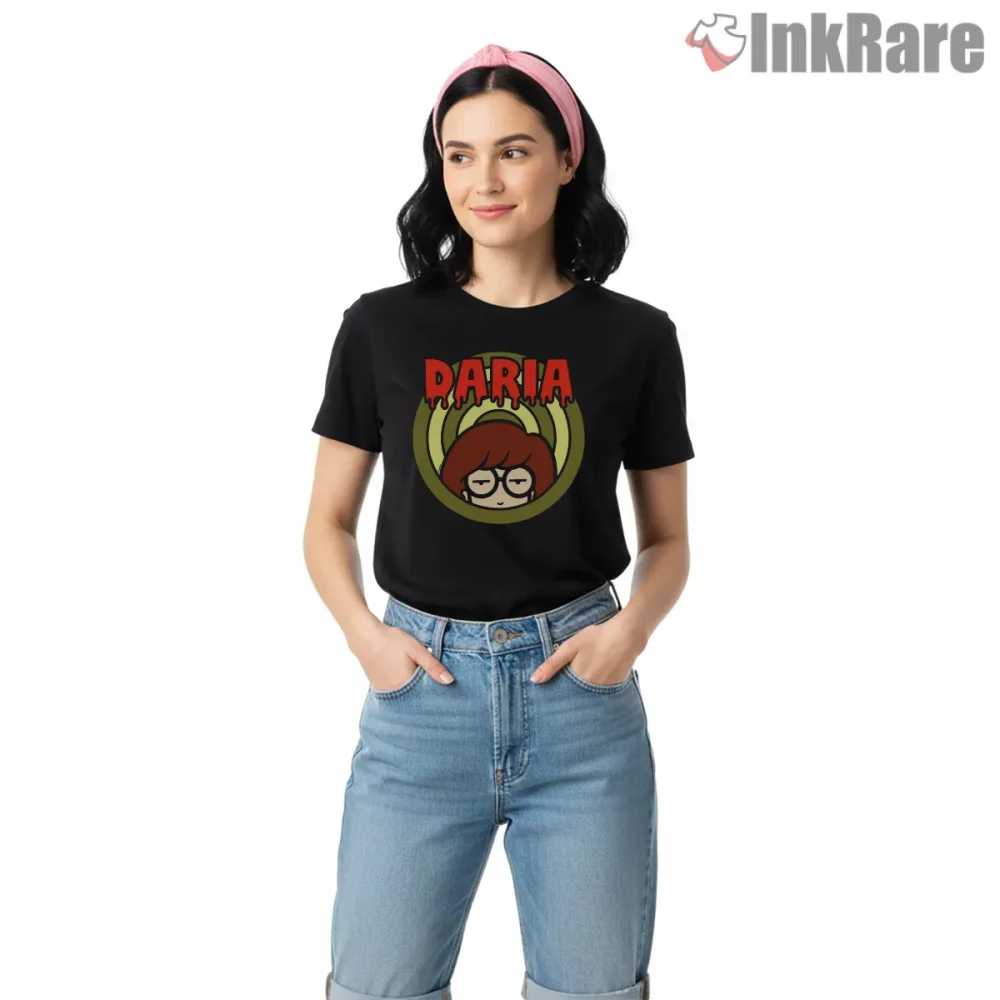 Daria Sick Sad World Retro Logo Cartoon Shirt on black short sleeve shirt for women graphic tee
