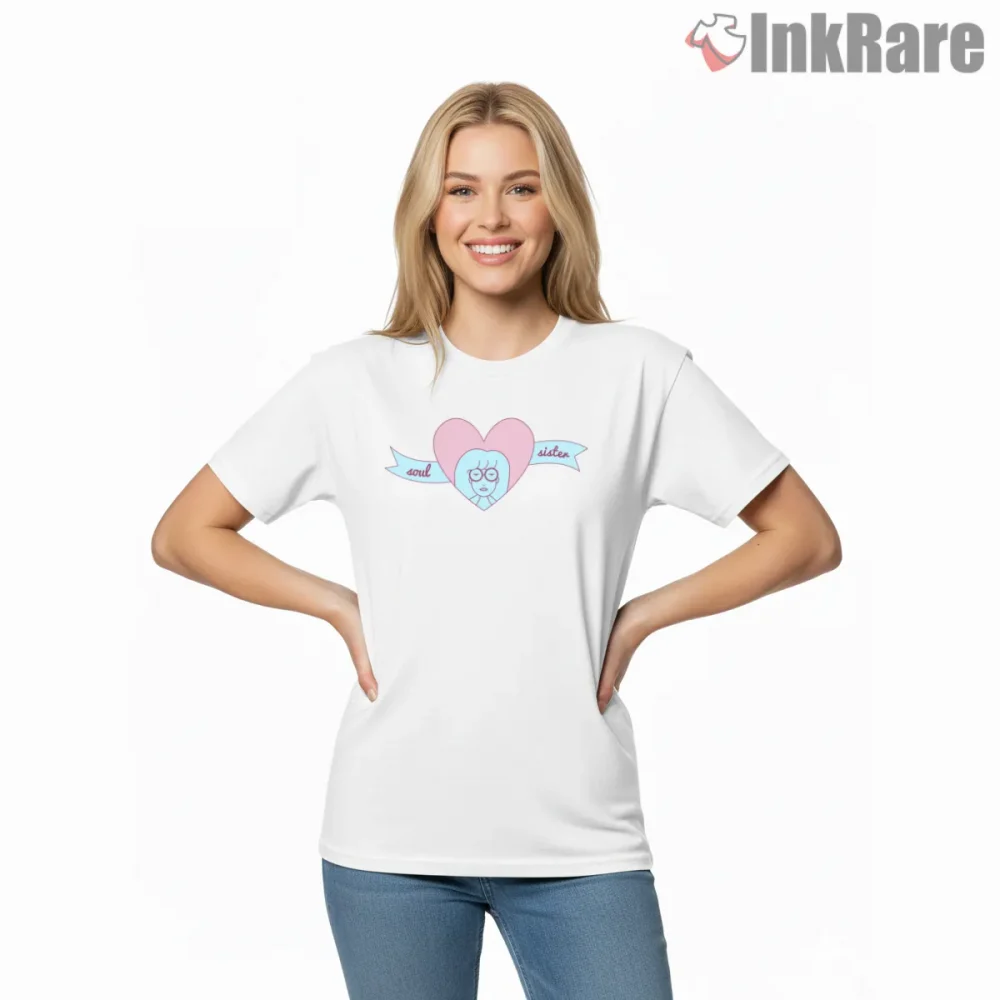 Daria Soul Sister Heart Minimal Cartoon Shirt on white short sleeve shirt for women graphic tee