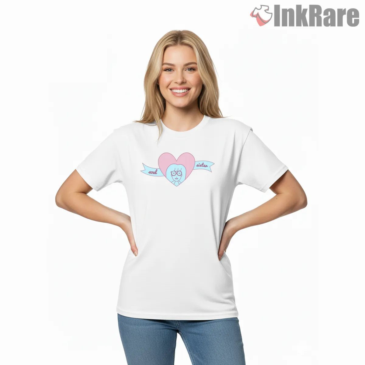 Daria Soul Sister Heart Minimal Cartoon Short Sleeve White Daria Soul Sister Heart Minimal Cartoon Shirt on white short sleeve shirt for women graphic tee