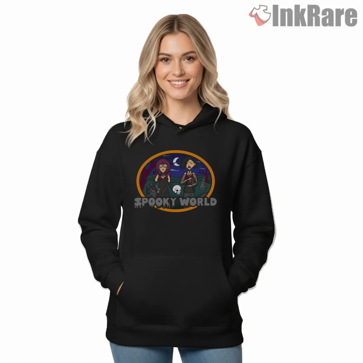 Daria Spooky World Halloween Cartoon Scene Shirt on black hoodie for women graphic tee