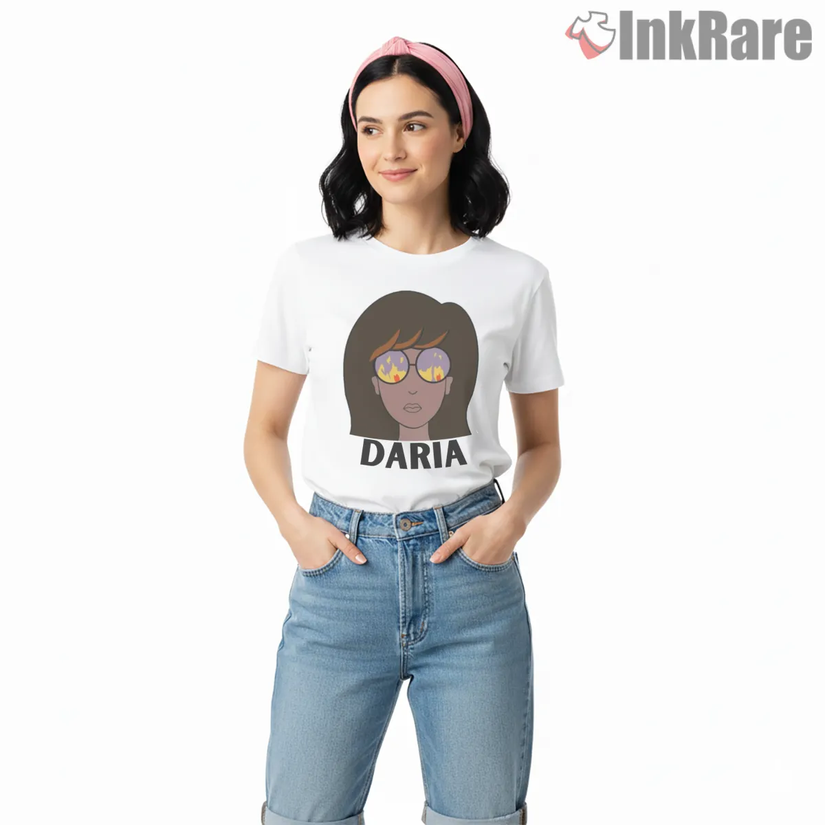 Daria Sunglasses Reflection Minimal Portrait Shirt on white short sleeve shirt for women graphic tee