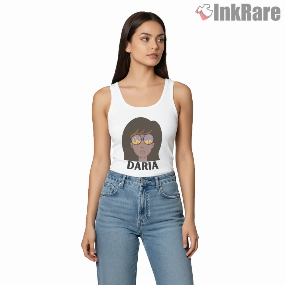 Daria Sunglasses Reflection Minimal Portrait Shirt on white tank top for women graphic tee