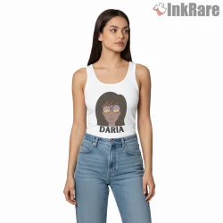 Daria Sunglasses Reflection Minimal Portrait Shirt on white tank top for women graphic tee