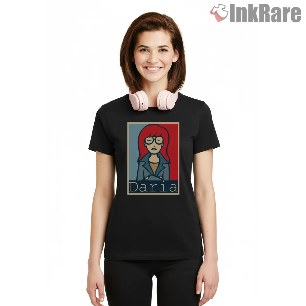 Daria Vintage Portrait Color Block Minimal Shirt on black short sleeve shirt for women graphic tee
