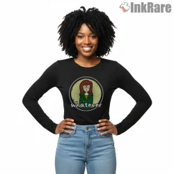 Daria Whatever Minimal Attitude Circle Shirt on black long sleeve shirt for women graphic tee