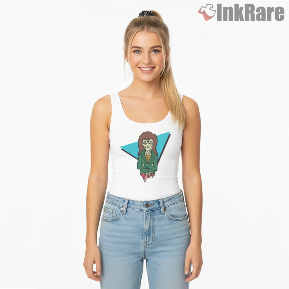 Daria Zombie Horror Grunge Cartoon Shirt on white tank top for women graphic tee