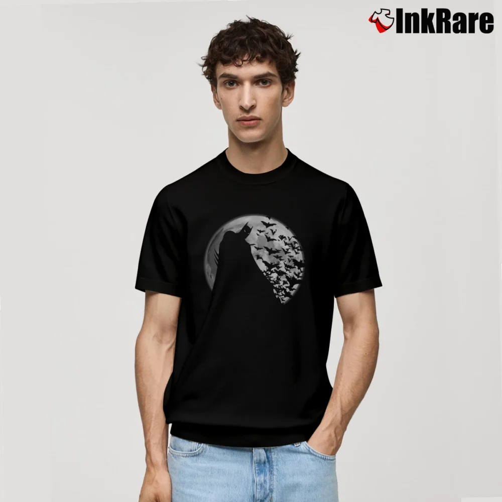 Men’s Dark Knight Batman Shadow Under The Moon Classic T-Shirt in black | Soft, Breathable Everyday Wear