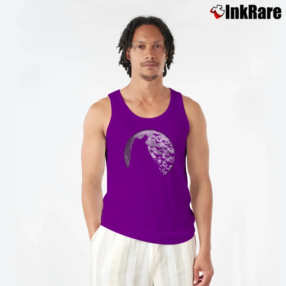 Men’s Dark Knight Batman Shadow Under The Moon Tank Top in purple | Breathable, Active-Friendly Design