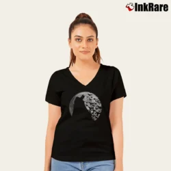 Women’s Dark Knight Batman Shadow Under The Moon V-Neck Tee in black | Chic Neckline, Soft Texture