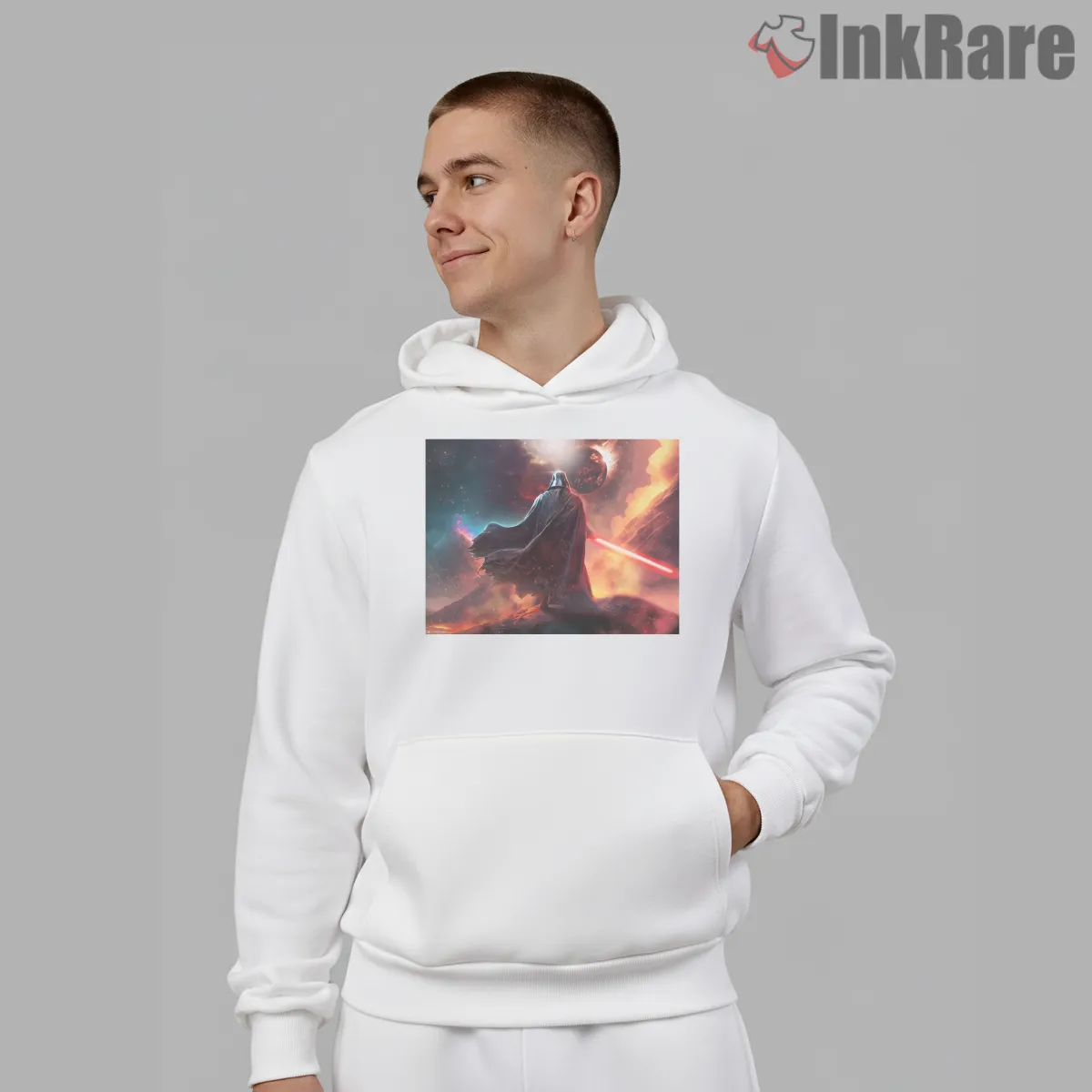 Dark Lord Cinematic Space Fantasy Shirt on white hoodie for men graphic tee