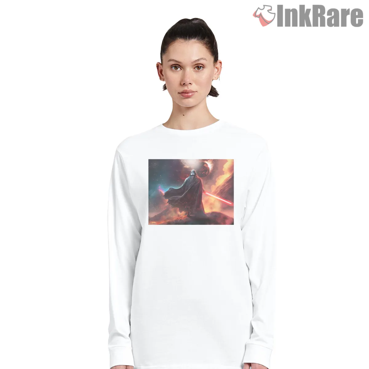 Dark Lord Cinematic Space Fantasy Long Sleeve White Dark Lord Cinematic Space Fantasy Shirt on white long sleeve shirt for women graphic tee