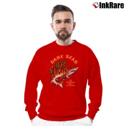 Men’s Dark Seas Tiger Shark Graphic Crewneck Sweatshirt in red | Cozy Fabric, Clean Style