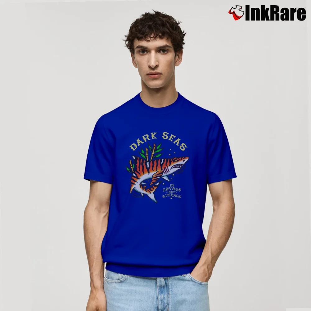 Men’s Dark Seas Tiger Shark Graphic Classic T-Shirt in royal blue | Soft, Breathable Everyday Wear