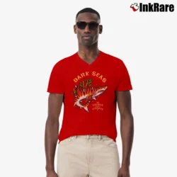 Men’s Dark Seas Tiger Shark Graphic V-Neck Tee in red | Sharp, Breathable, Everyday Staple