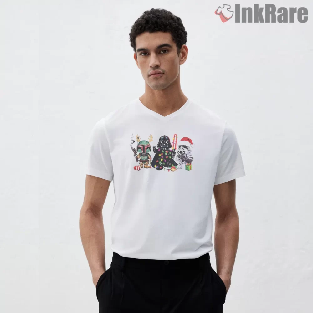 Dark Side Christmas Chibi Group Shirt on white v-neck shirt for men graphic tee