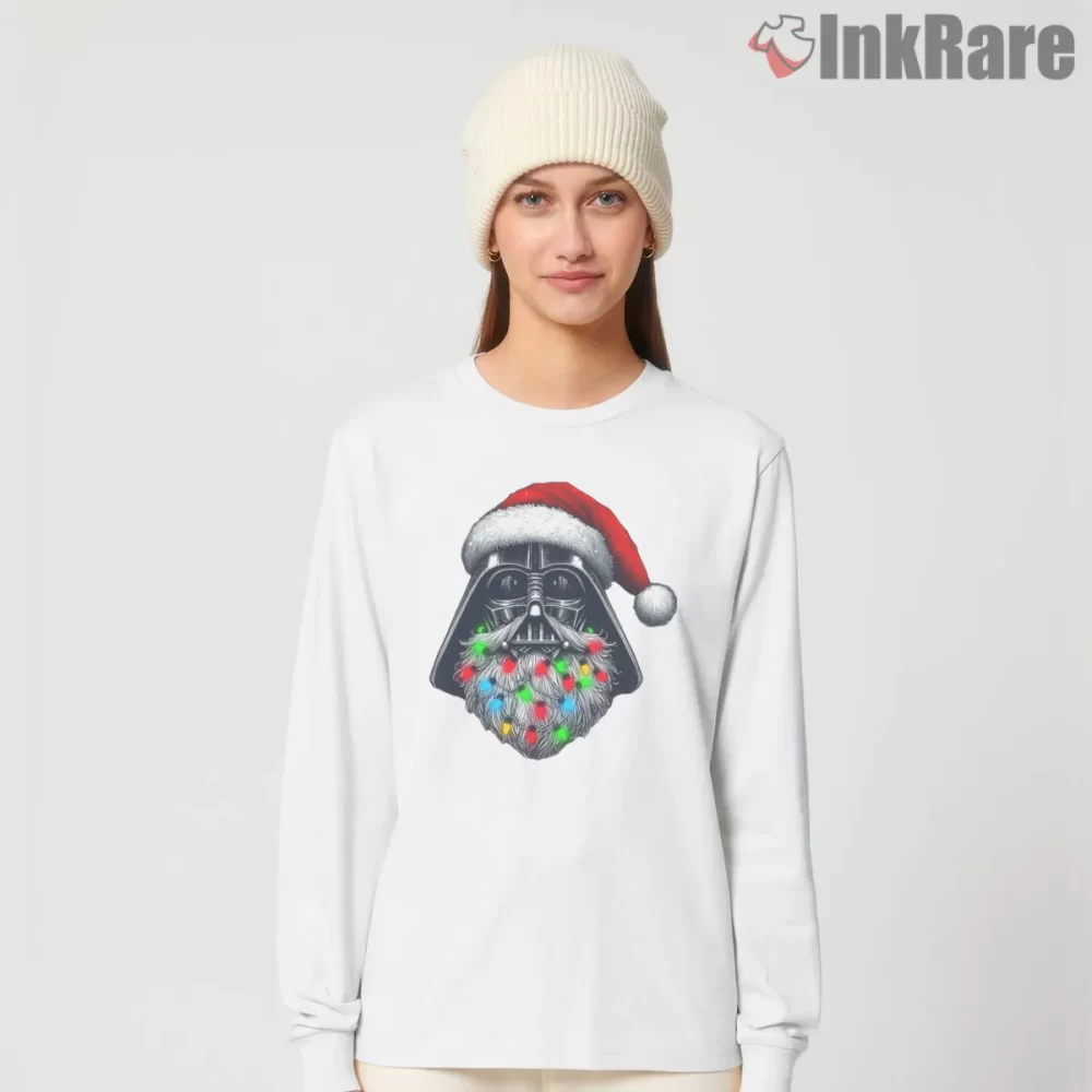 Dark Side Santa Vader Holiday Shirt on white long sleeve shirt for women graphic tee