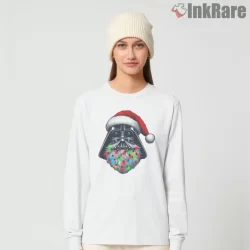Dark Side Santa Vader Holiday Shirt on white long sleeve shirt for women graphic tee