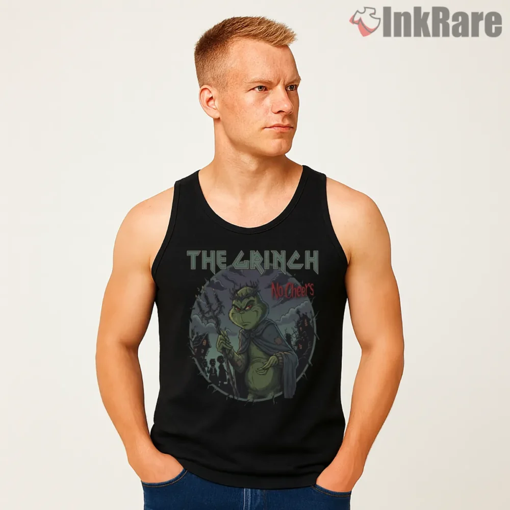Dark Witchy Grinch Gothic Christmas Sweater Shirt on black tank top for men graphic tee