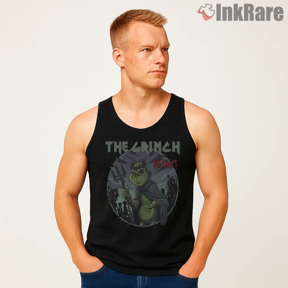 Dark Witchy Grinch Gothic Christmas Sweater Tank Top Black Dark Witchy Grinch Gothic Christmas Sweater Shirt on black tank top for men graphic tee