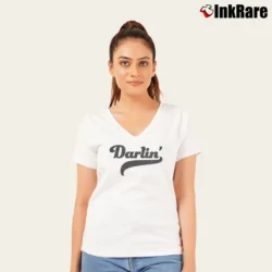 Women’s Darlin' Graphic V-Neck Tee in white | Chic Neckline, Soft Texture