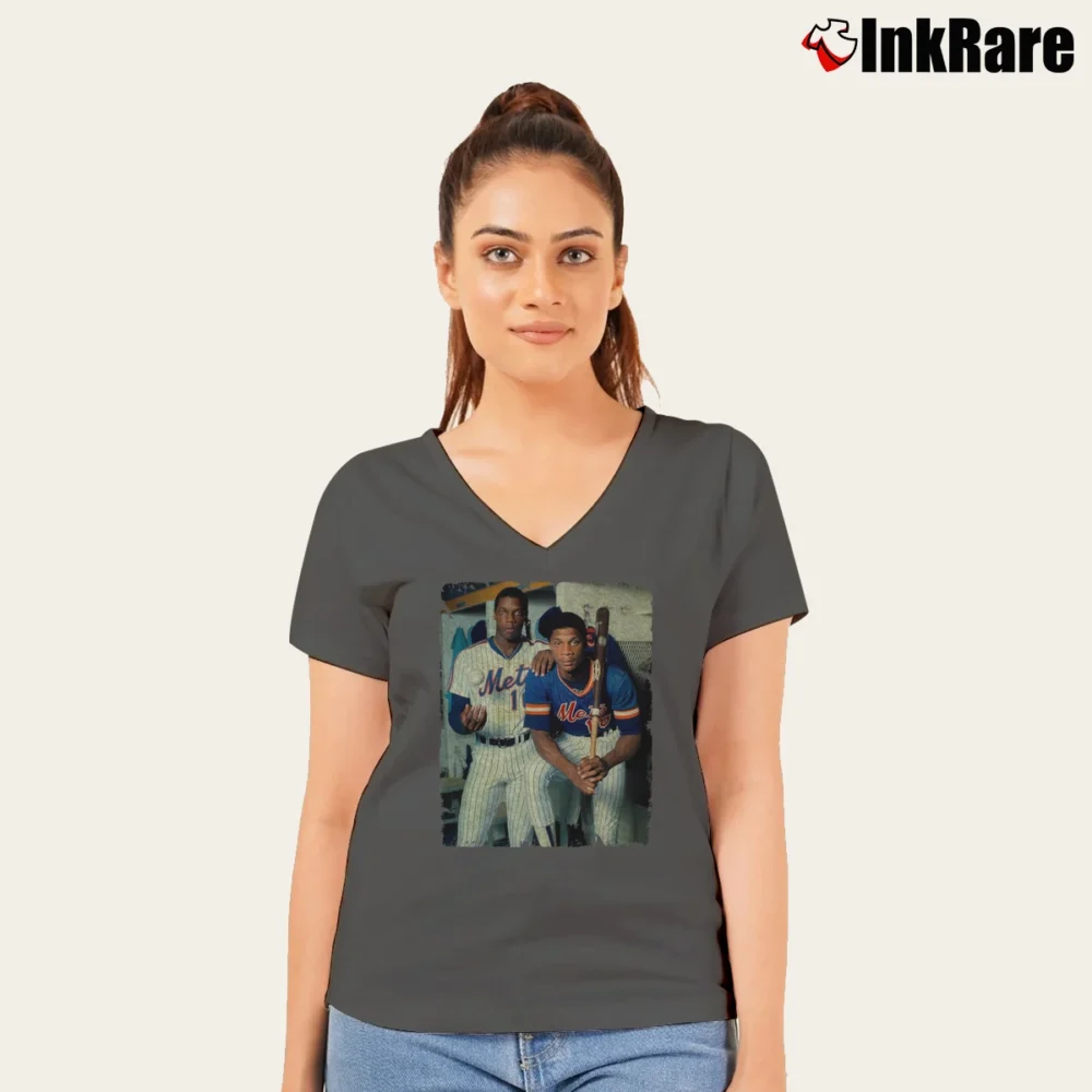 Women’s darryl strawberry dwight gooden new york mets for Baseball Fans V-Neck Tee in charcoal | Chic Neckline, Soft Texture