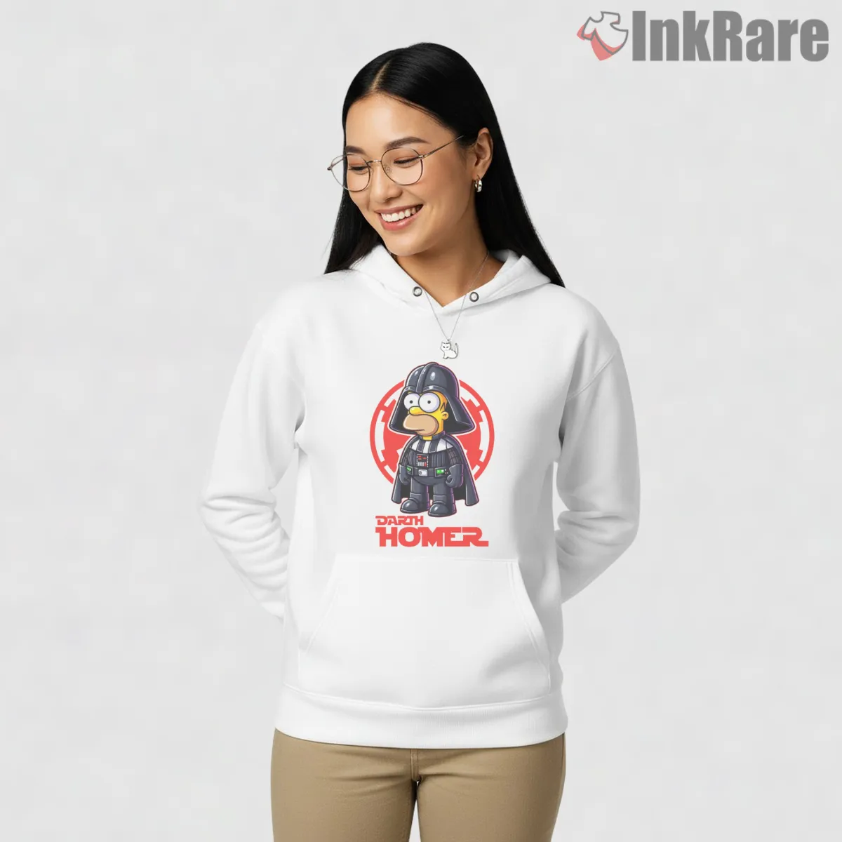 Darth Homer Star Wars Sith Cartoon Mashup Hoodie White Darth Homer Star Wars Sith Cartoon Mashup Shirt on white hoodie for women graphic tee