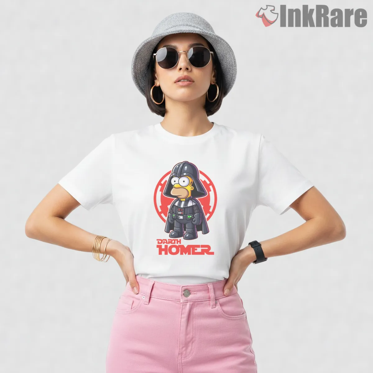 Darth Homer Star Wars Sith Cartoon Mashup Short Sleeve White Darth Homer Star Wars Sith Cartoon Mashup Shirt on white short sleeve shirt for women graphic tee