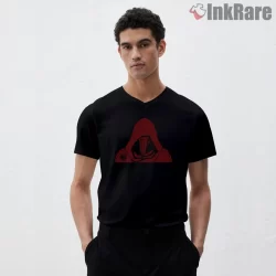 Darth Revan Red Hood Minimal Portrait Shirt on black v-neck shirt for men graphic tee