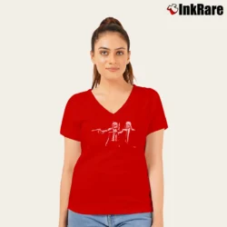 Women’s Darth Vader Boba Fett Star Wars Pulp Fiction Parody V-Neck Tee in red | Chic Neckline, Soft Texture