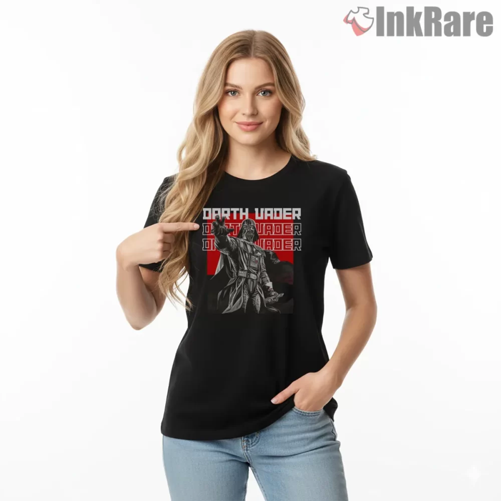 Darth Vader Commanding Poster Style Shirt on black short sleeve shirt for women graphic tee
