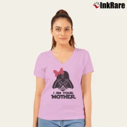 Women’s Darth Vader I Am Your Mother Star Wars Funny V-Neck Tee in light pink | Chic Neckline, Soft Texture