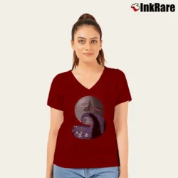 Women’s Darth Vader Nightmare Before Christmas Star Wars V-Neck Tee in maroon | Chic Neckline, Soft Texture