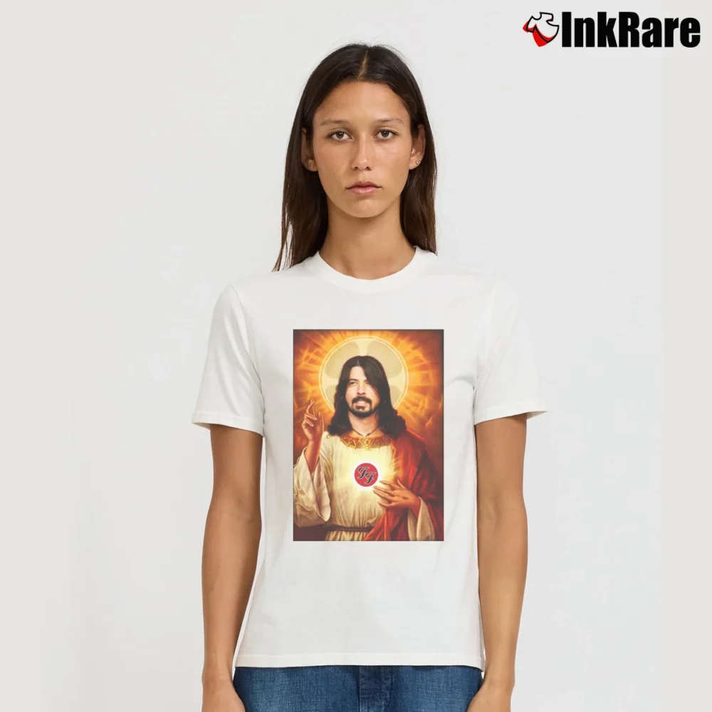 Women’s Dave Grohl Foo Fighter Jesus Signature T-Shirt in white | Soft, Flattering Fit