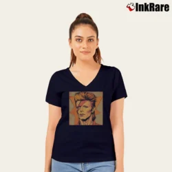 Women’s David Bowie Art V-Neck Tee in navy | Chic Neckline, Soft Texture