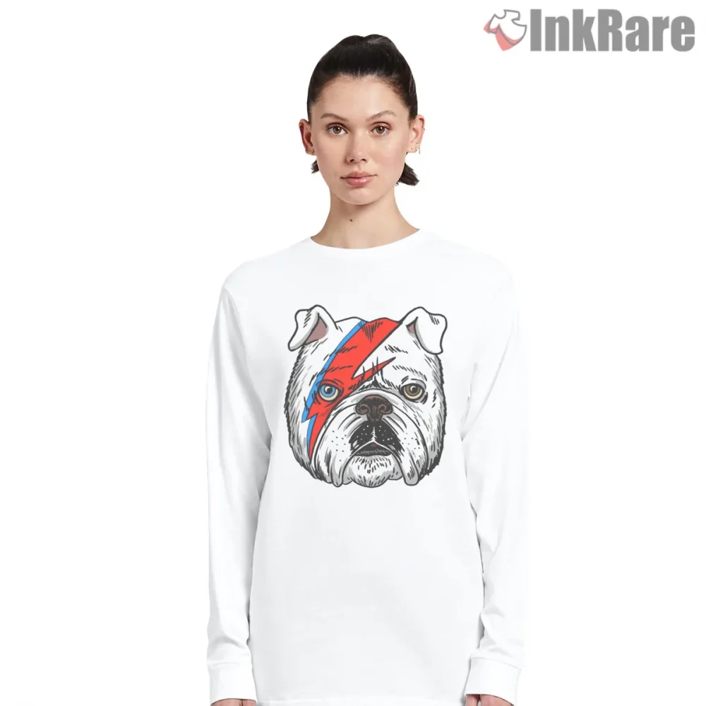 David Bowie Bulldog Sane Pet Parody Crossover Shirt on white long sleeve shirt for women graphic tee